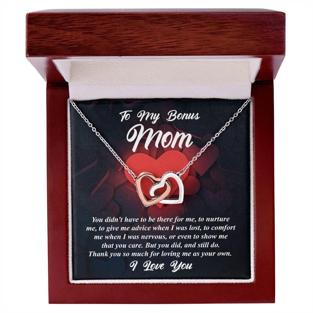 Gift for Bonus Mom -Thank You for Loving Me as Your Own Interlocking Hearts Pendant Necklace