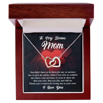 Gift for Bonus Mom -Thank You for Loving Me as Your Own Interlocking Hearts Pendant Necklace - Mallard Moon Gift Shop