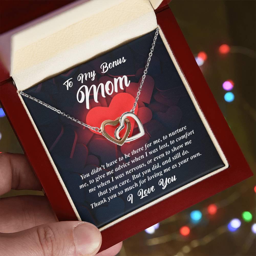 Gift for Bonus Mom -Thank You for Loving Me as Your Own Interlocking Hearts Pendant Necklace - Mallard Moon Gift Shop