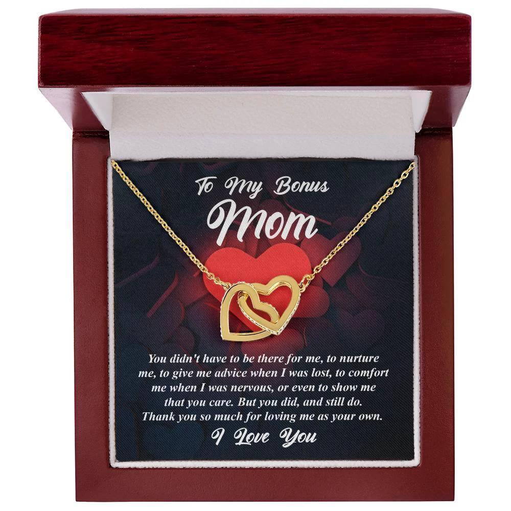 Gift for Bonus Mom -Thank You for Loving Me as Your Own Interlocking Hearts Pendant Necklace