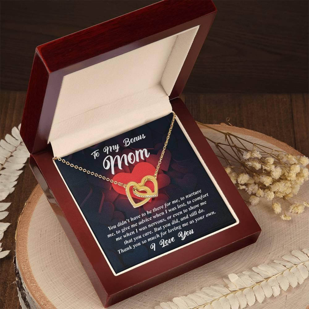 Gift for Bonus Mom -Thank You for Loving Me as Your Own Interlocking Hearts Pendant Necklace - Mallard Moon Gift Shop