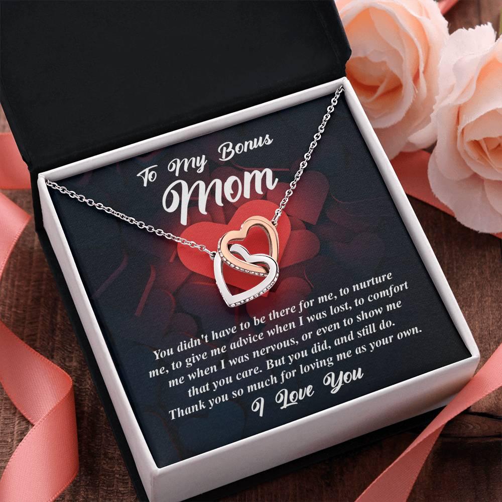Gift for Bonus Mom -Thank You for Loving Me as Your Own Interlocking Hearts Pendant Necklace - Mallard Moon Gift Shop
