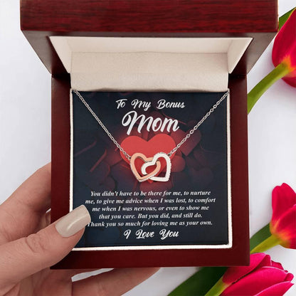 Gift for Bonus Mom -Thank You for Loving Me as Your Own Interlocking Hearts Pendant Necklace - Mallard Moon Gift Shop
