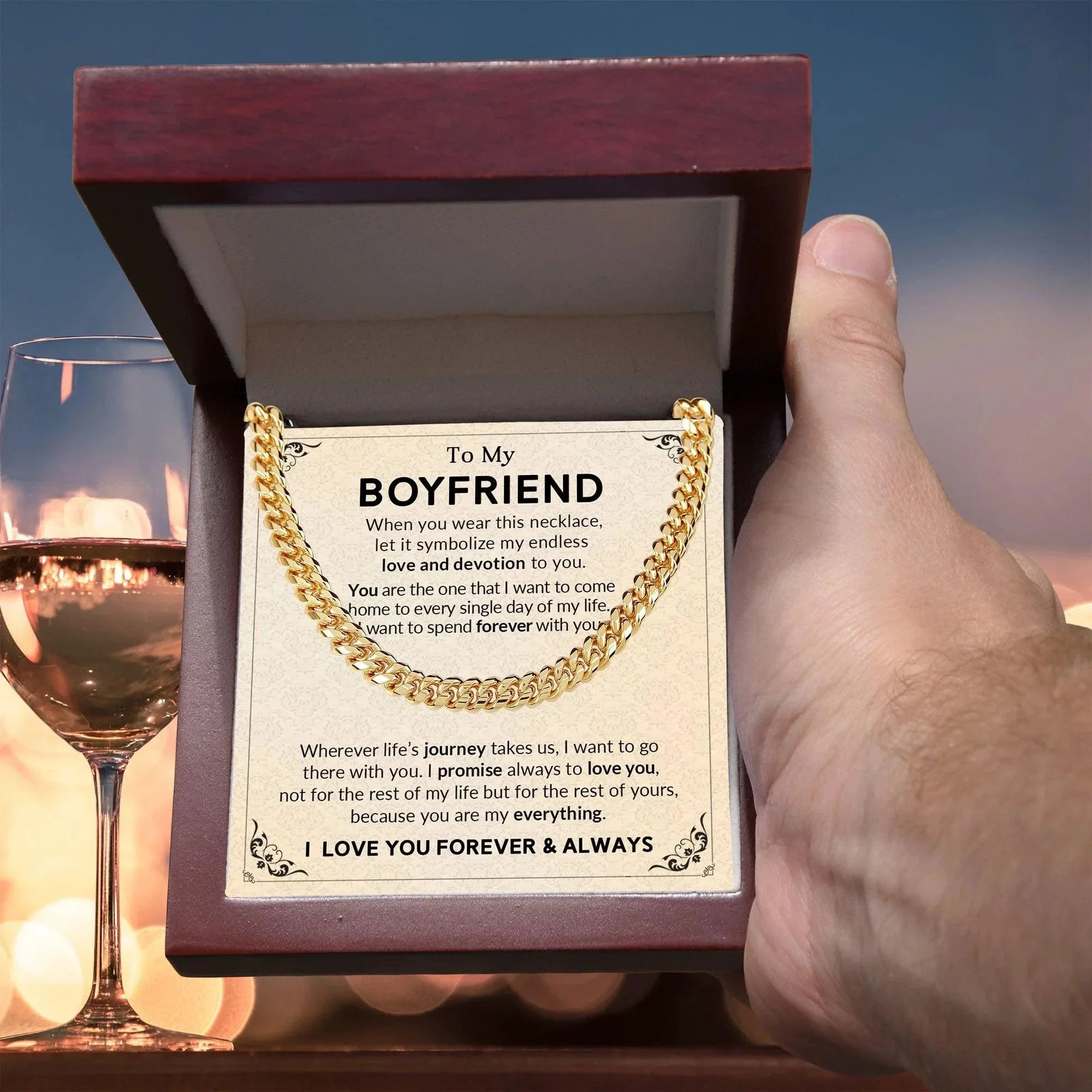 Gift for Boyfriend I Promise to Always Love You Chain Link Necklace with Message Card