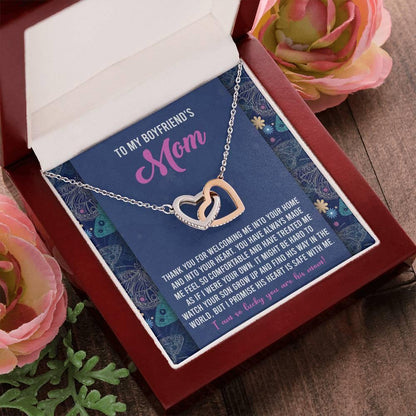 Gift for Boyfriend's Mom Interlocking Hearts Necklace with Heartfelt Message Card I Promise He is Safe with Me - Mallard Moon Gift Shop