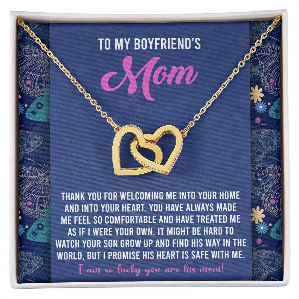 Gift for Boyfriend's Mom Interlocking Hearts Necklace with Heartfelt Message Card I Promise He is Safe with Me - Mallard Moon Gift Shop