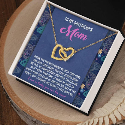 Gift for Boyfriend's Mom Interlocking Hearts Necklace with Heartfelt Message Card I Promise He is Safe with Me - Mallard Moon Gift Shop
