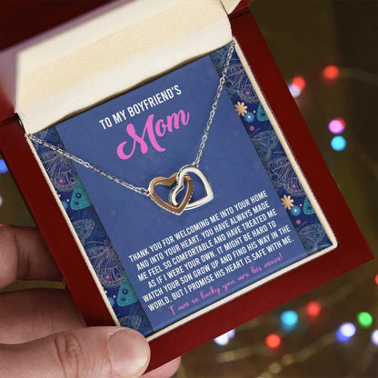 Gift for Boyfriend's Mom Interlocking Hearts Necklace with Heartfelt Message Card I Promise He is Safe with Me - Mallard Moon Gift Shop