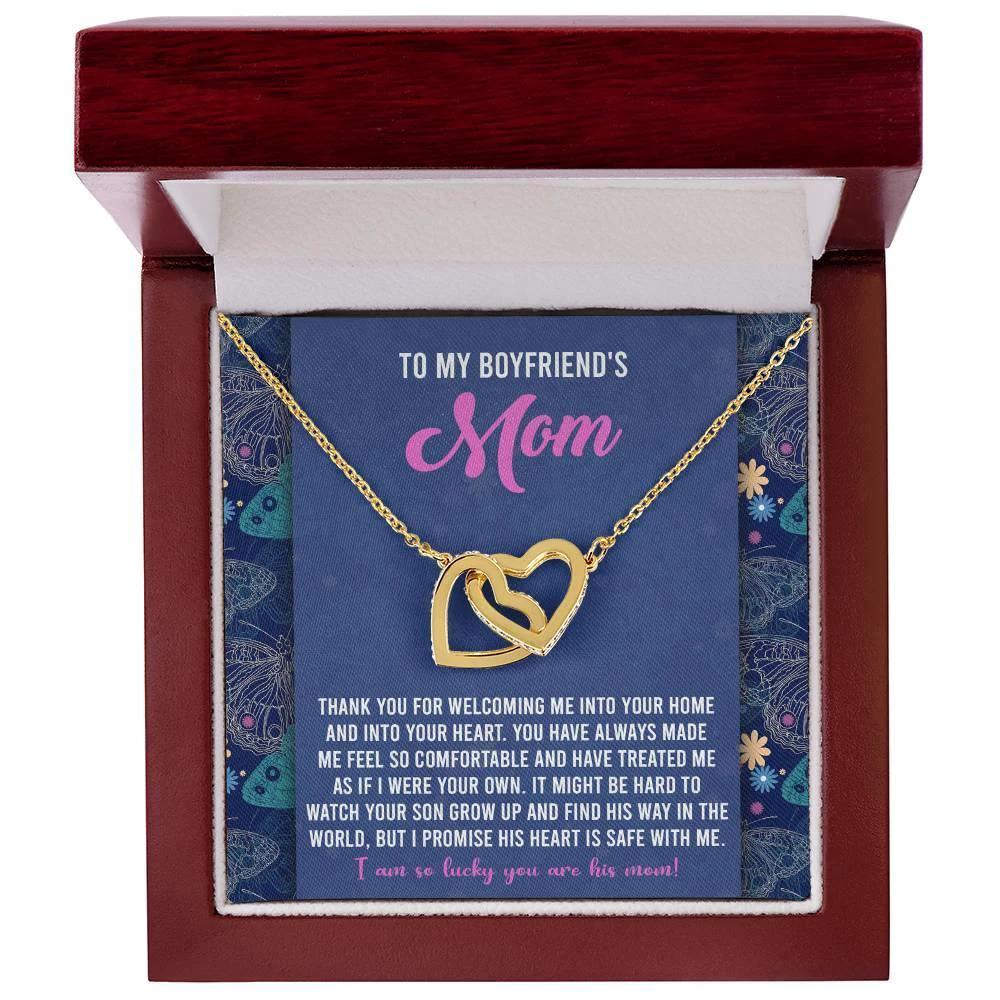 Gift for Boyfriend's Mom Interlocking Hearts Necklace with Heartfelt Message Card I Promise He is Safe with Me