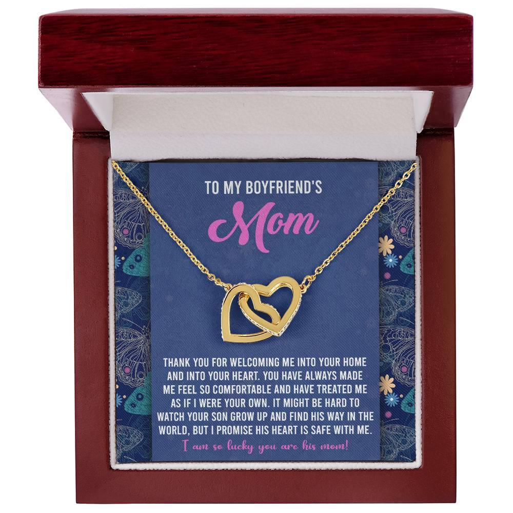 Gift for Boyfriend's Mom Interlocking Hearts Necklace with Heartfelt Message Card I Promise He is Safe with Me - Mallard Moon Gift Shop