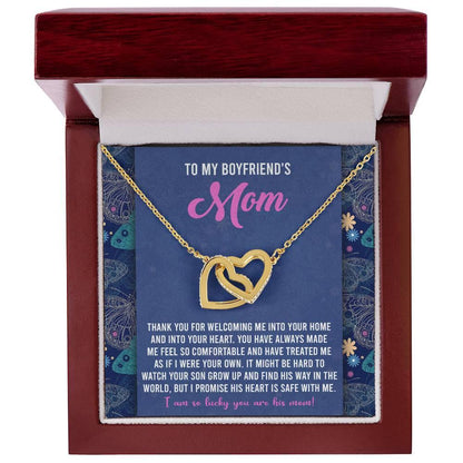 Gift for Boyfriend's Mom Interlocking Hearts Necklace with Heartfelt Message Card I Promise He is Safe with Me - Mallard Moon Gift Shop