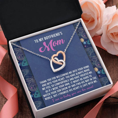 Gift for Boyfriend's Mom Interlocking Hearts Necklace with Heartfelt Message Card I Promise He is Safe with Me - Mallard Moon Gift Shop