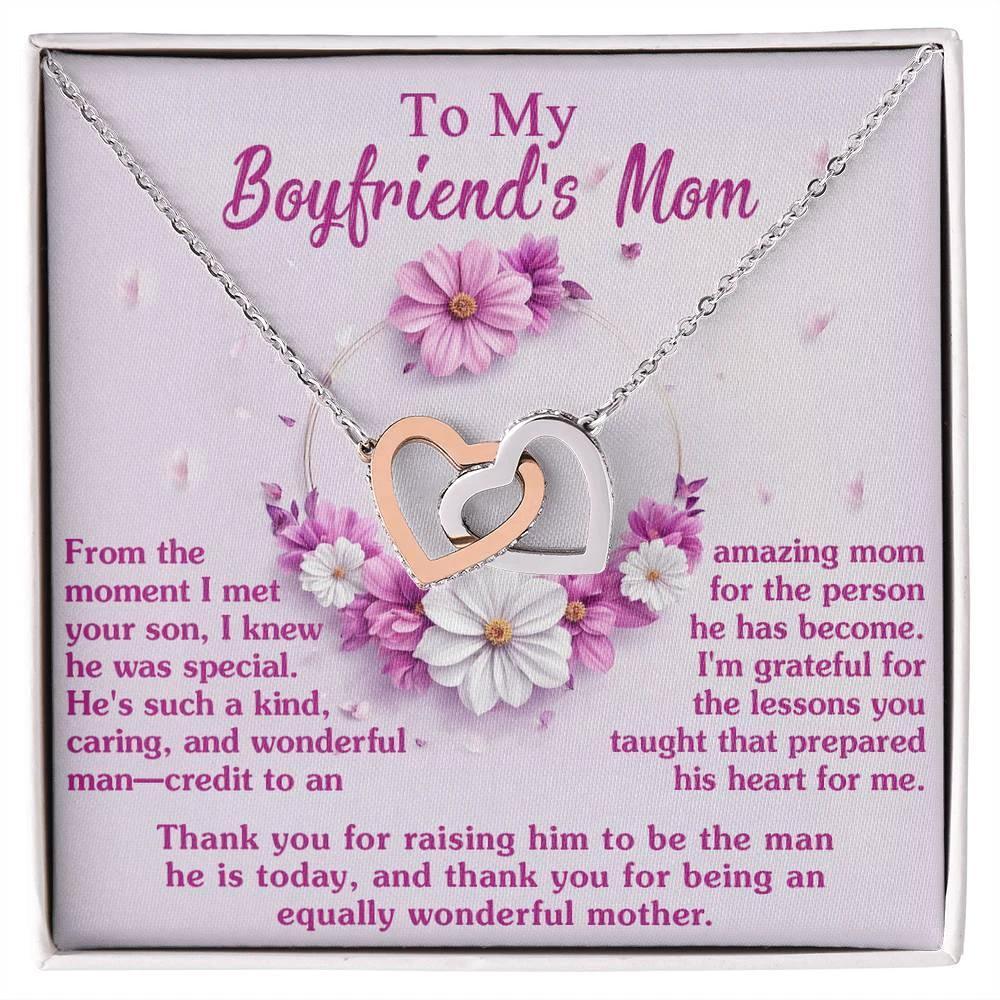 Gift for Boyfriend's Mother Thank You for Raising a Wonderful Man Interlocking Hearts Pendant Necklace