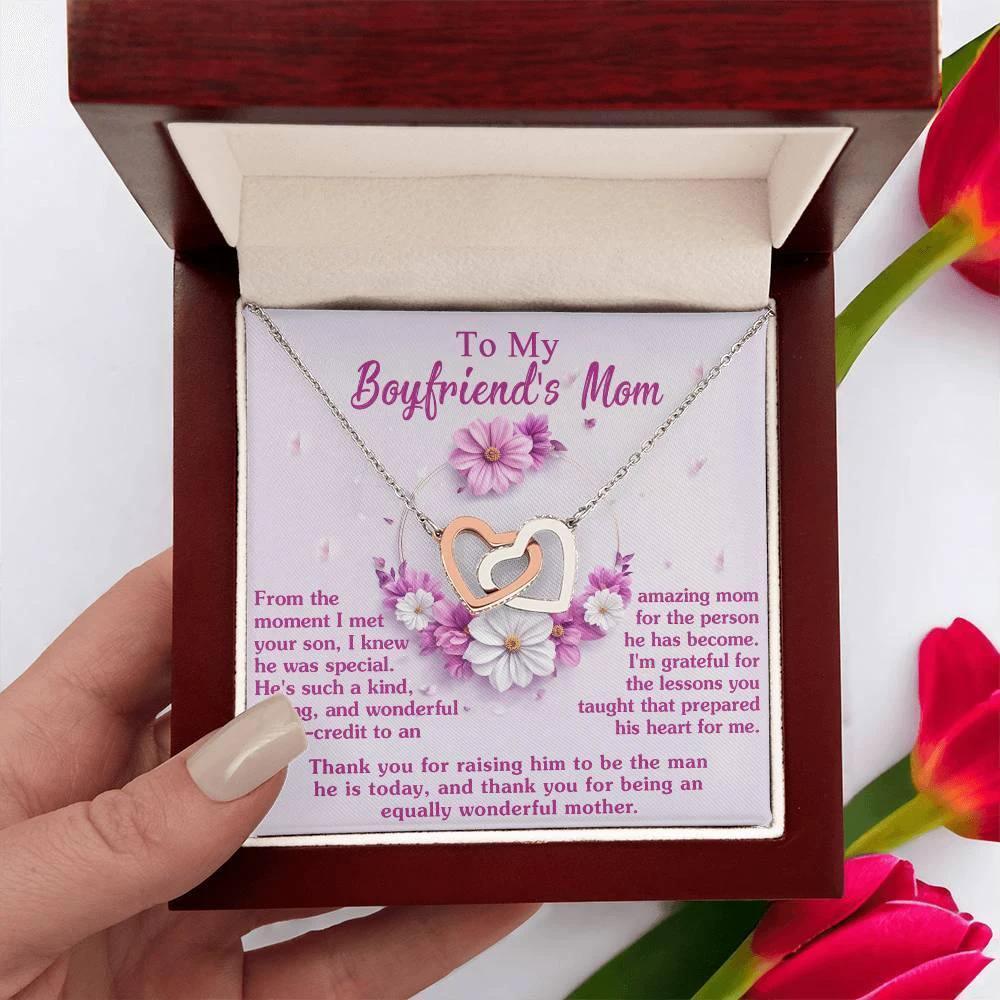 Gift for Boyfriend's Mother Thank You for Raising a Wonderful Man Interlocking Hearts Pendant Necklace