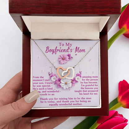Gift for Boyfriend's Mother Thank You for Raising a Wonderful Man Interlocking Hearts Pendant Necklace - Mallard Moon Gift Shop