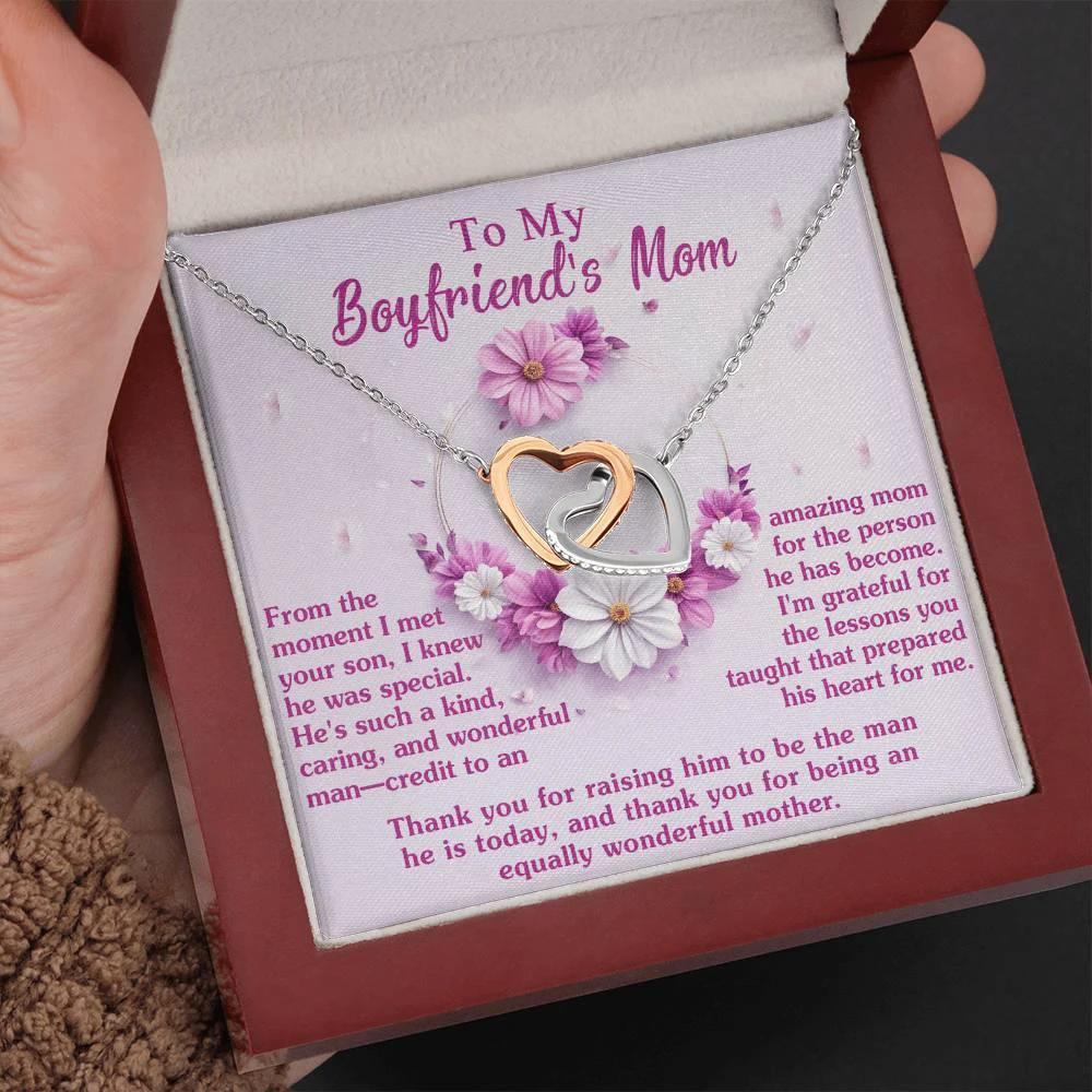 Gift for Boyfriend's Mother Thank You for Raising a Wonderful Man Interlocking Hearts Pendant Necklace