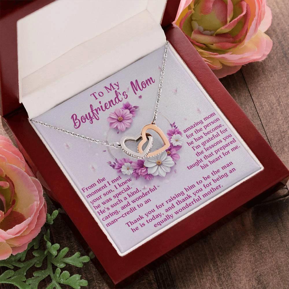 Gift for Boyfriend's Mother Thank You for Raising a Wonderful Man Interlocking Hearts Pendant Necklace
