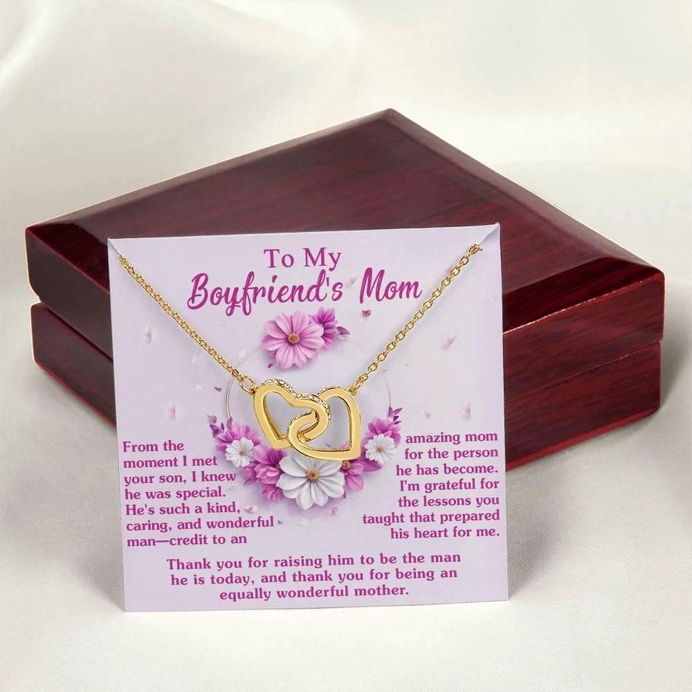Gift for Boyfriend's Mother Thank You for Raising a Wonderful Man Interlocking Hearts Pendant Necklace