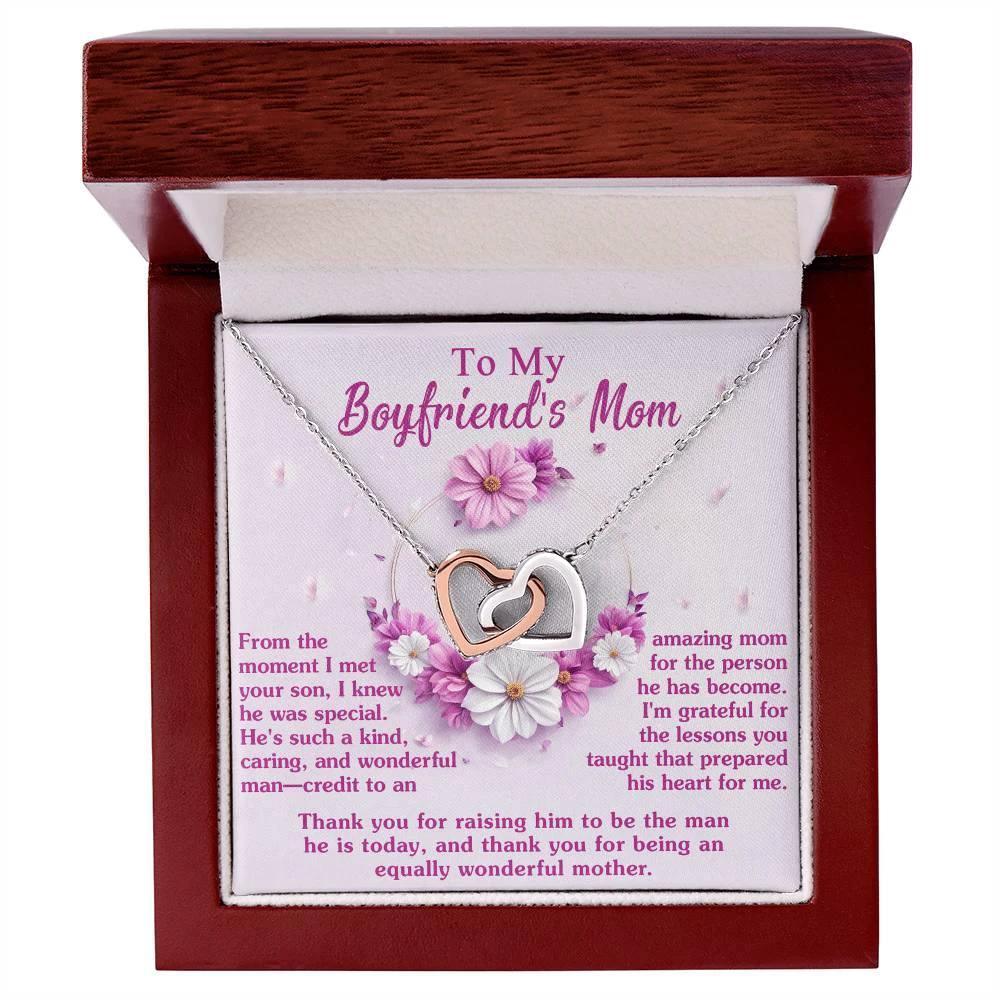 Gift for Boyfriend's Mother Thank You for Raising a Wonderful Man Interlocking Hearts Pendant Necklace