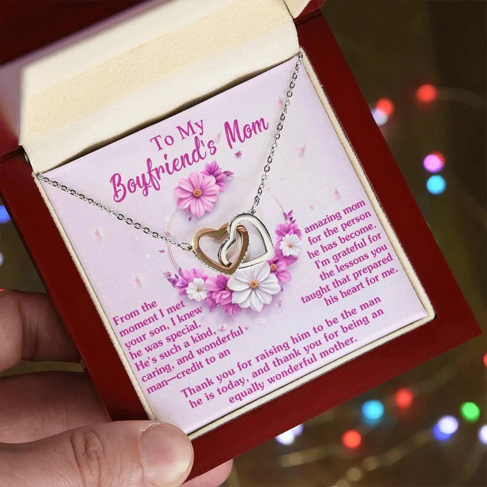 Gift for Boyfriend's Mother Thank You for Raising a Wonderful Man Interlocking Hearts Pendant Necklace