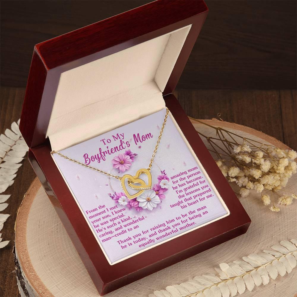 Gift for Boyfriend's Mother Thank You for Raising a Wonderful Man Interlocking Hearts Pendant Necklace - Mallard Moon Gift Shop