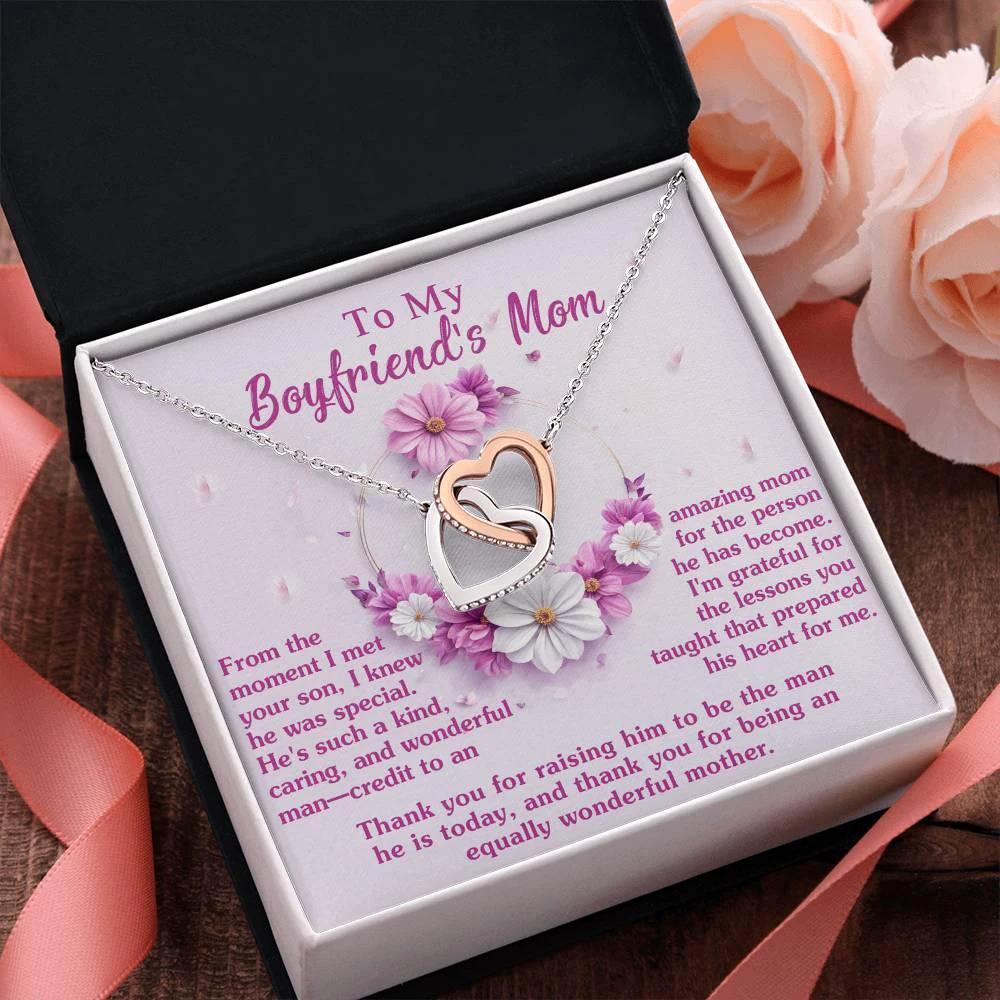 Gift for Boyfriend's Mother Thank You for Raising a Wonderful Man Interlocking Hearts Pendant Necklace