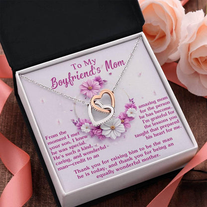 Gift for Boyfriend's Mother Thank You for Raising a Wonderful Man Interlocking Hearts Pendant Necklace - Mallard Moon Gift Shop