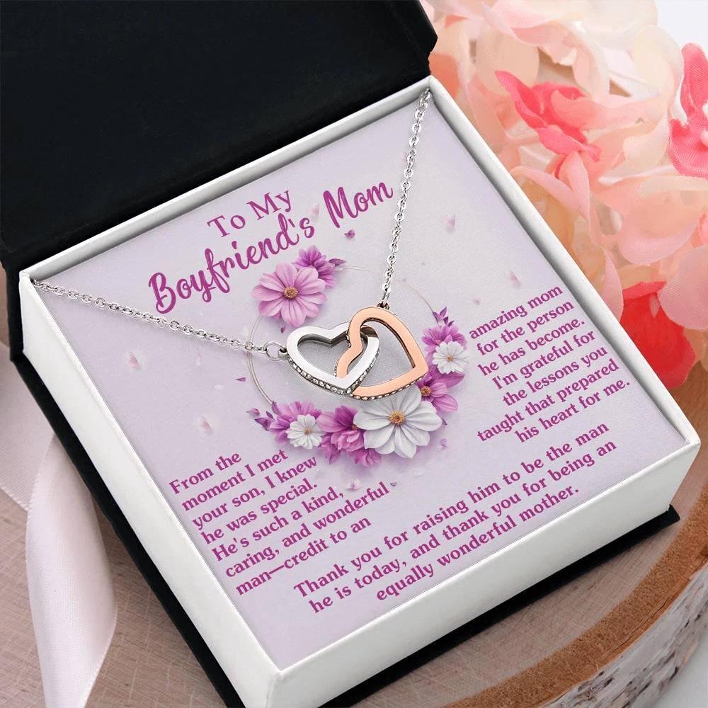Gift for Boyfriend's Mother Thank You for Raising a Wonderful Man Interlocking Hearts Pendant Necklace