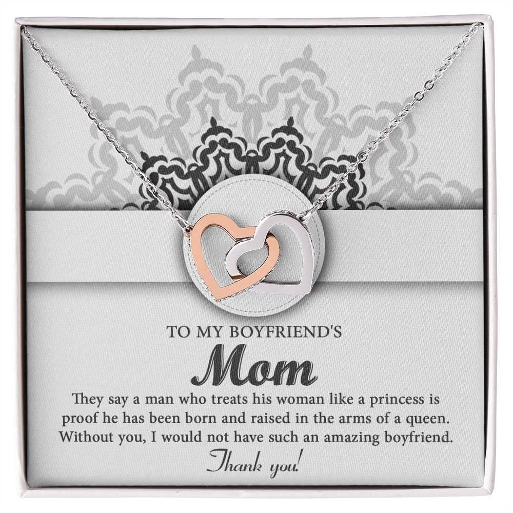 Gift for Boyfriend's Mother Thank You for Raising an Amazing Man Interlocking Hearts Pendant Necklace