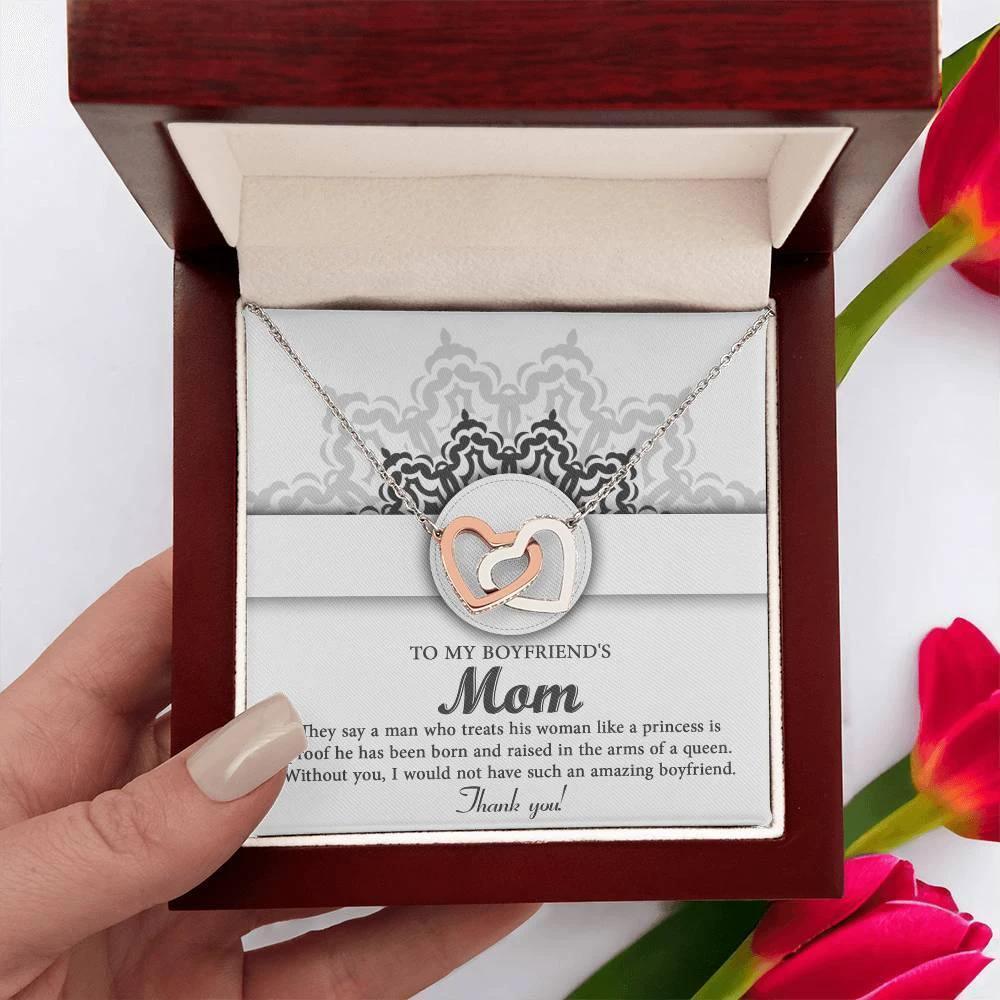 Gift for Boyfriend's Mother Thank You for Raising an Amazing Man Interlocking Hearts Pendant Necklace