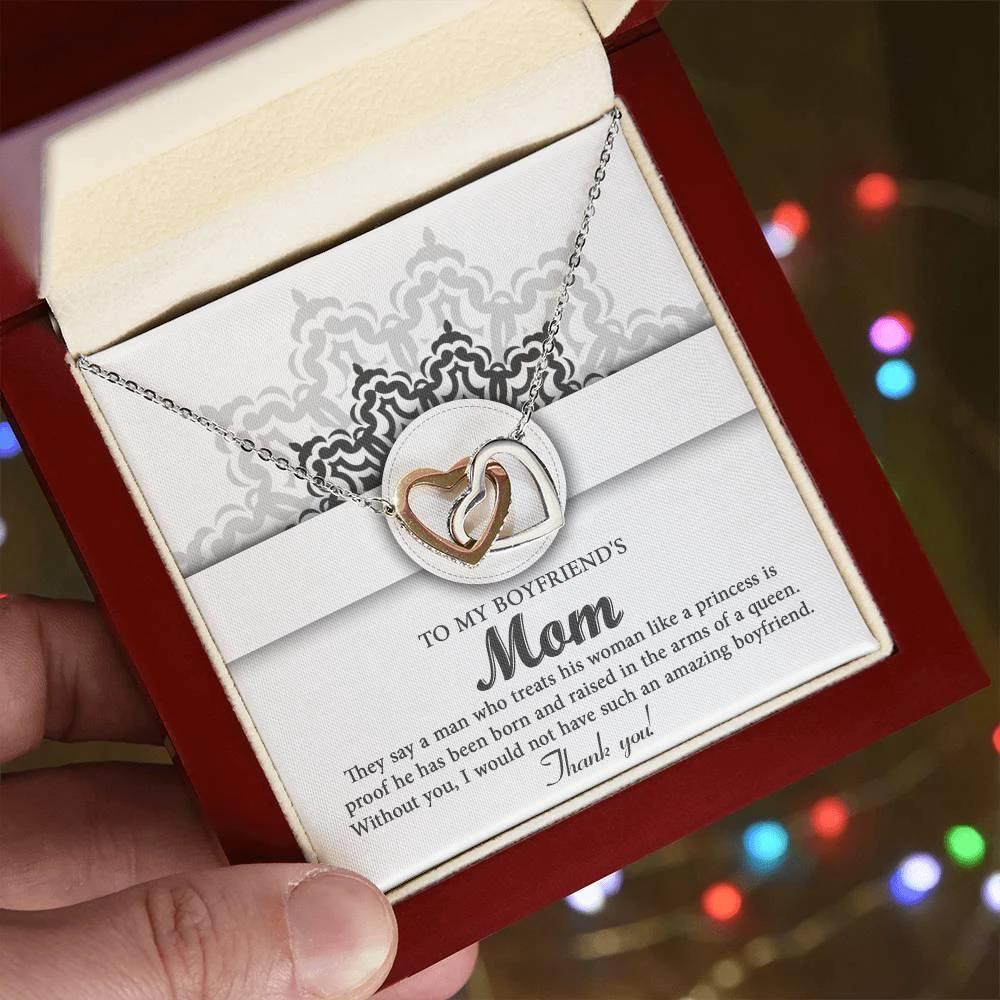 Gift for Boyfriend's Mother Thank You for Raising an Amazing Man Interlocking Hearts Pendant Necklace