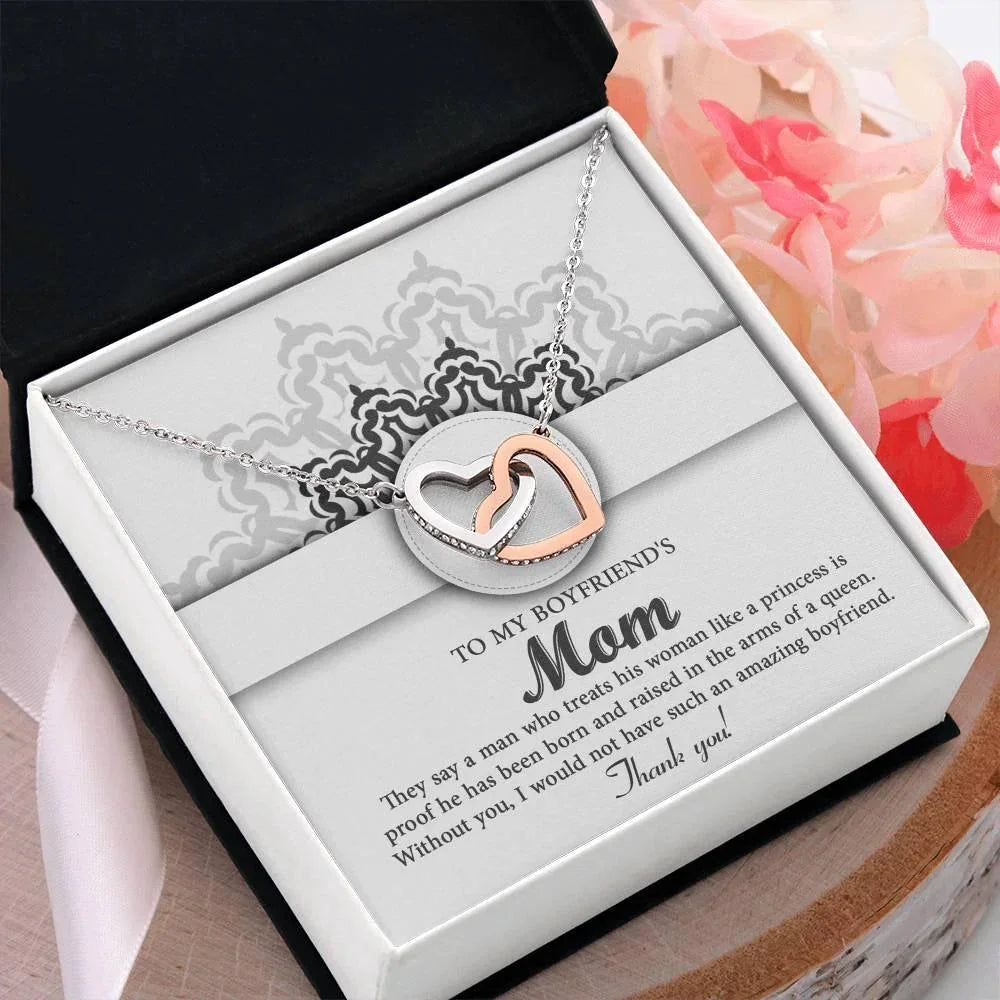 Gift for Boyfriend's Mother Thank You for Raising an Amazing Man Interlocking Hearts Pendant Necklace