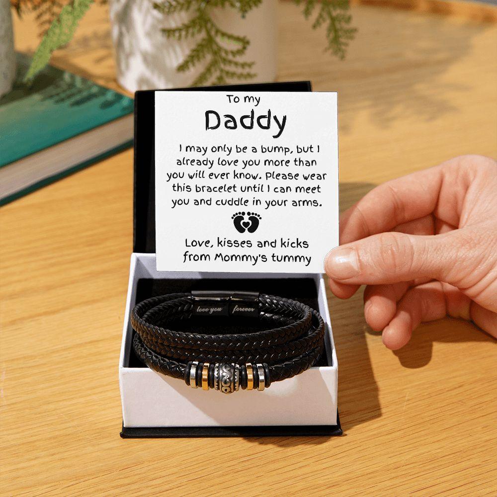Gift for Dad to Be Love the Bump Leather Bracelet - Mallard Moon Gift Shop