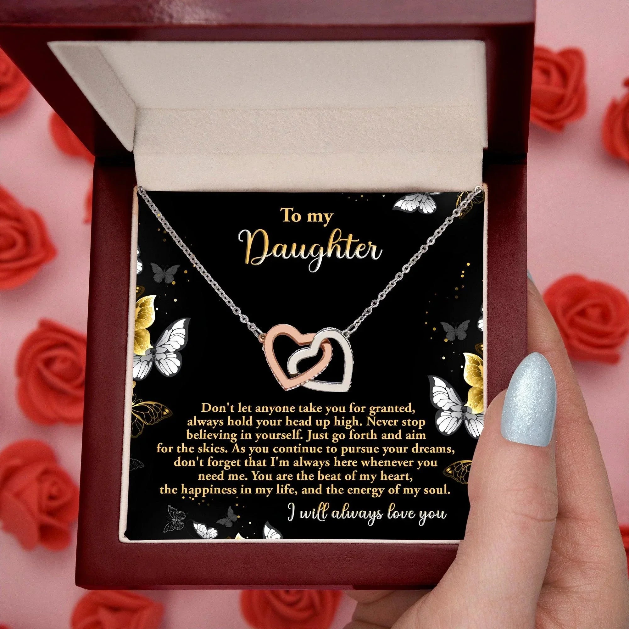 Gift for Daughter - Pursue Your Dreams I Will Always Love You Interlocking Hearts Necklace