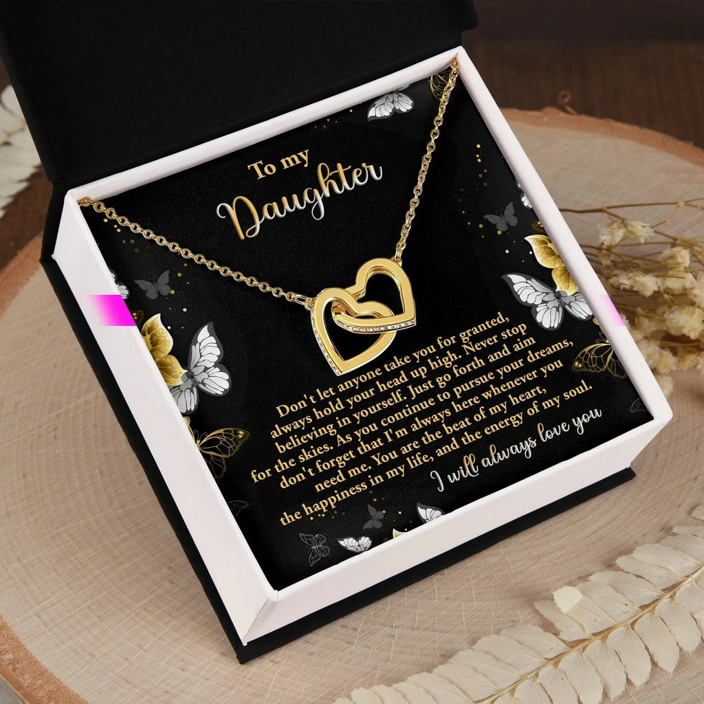 Gift for Daughter - Pursue Your Dreams I Will Always Love You Interlocking Hearts Necklace