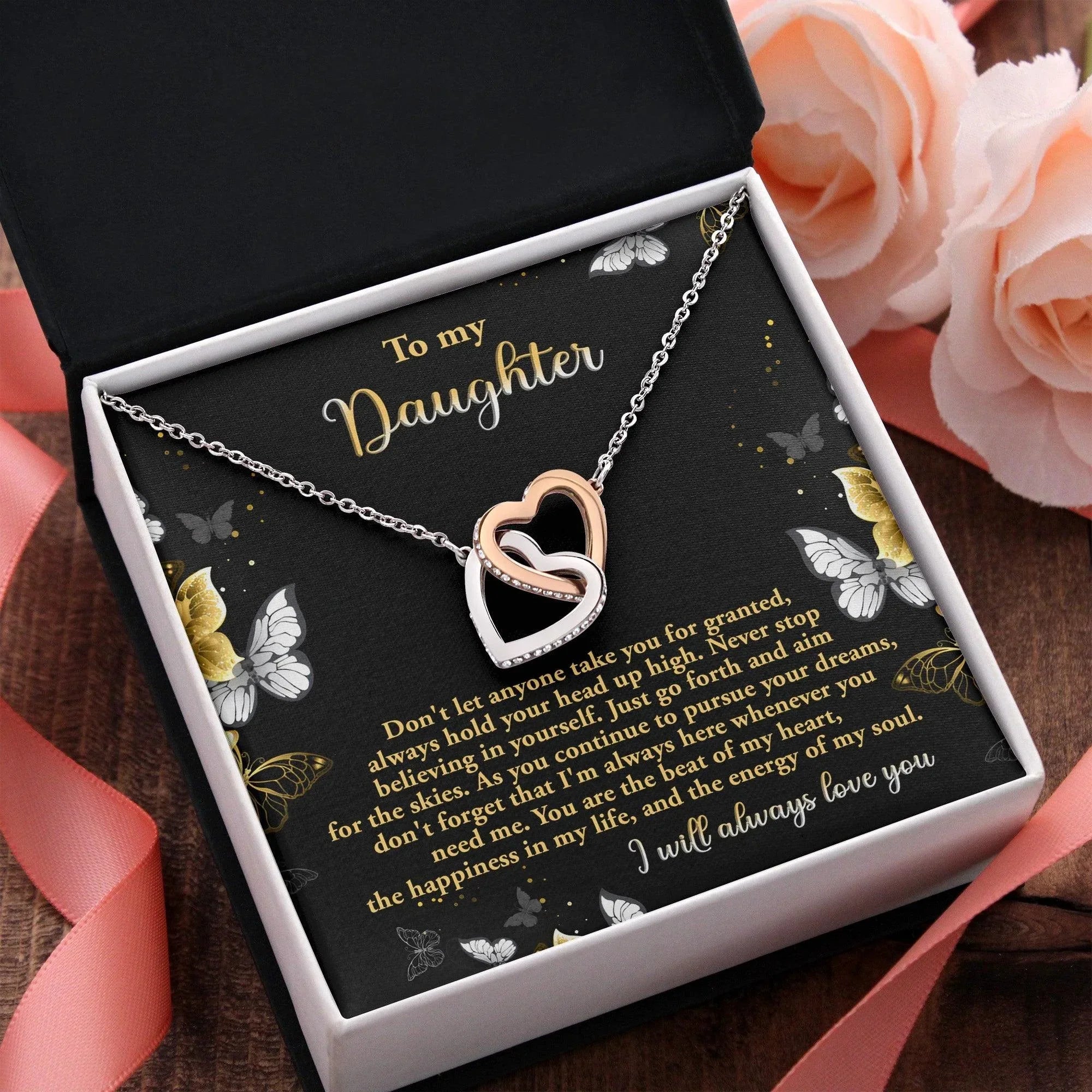 Gift for Daughter - Pursue Your Dreams I Will Always Love You Interlocking Hearts Necklace