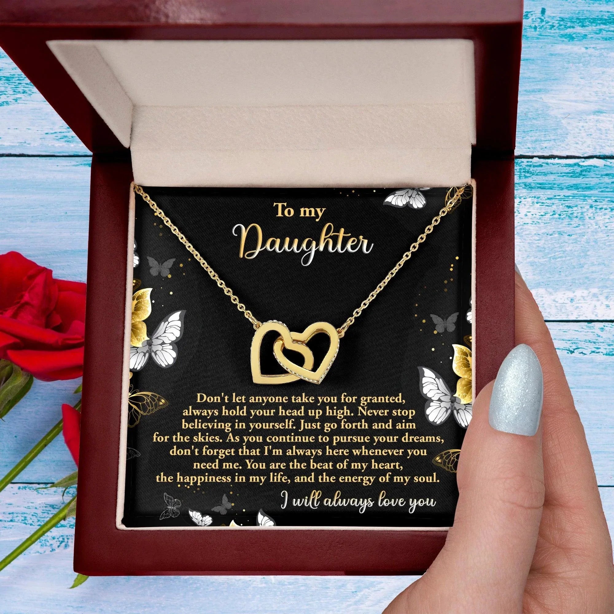 Gift for Daughter - Pursue Your Dreams I Will Always Love You Interlocking Hearts Necklace