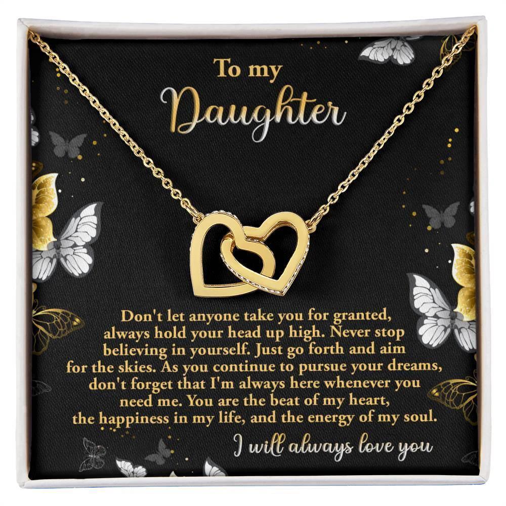 Gift for Daughter - Pursue Your Dreams I Will Always Love You Interlocking Hearts Necklace