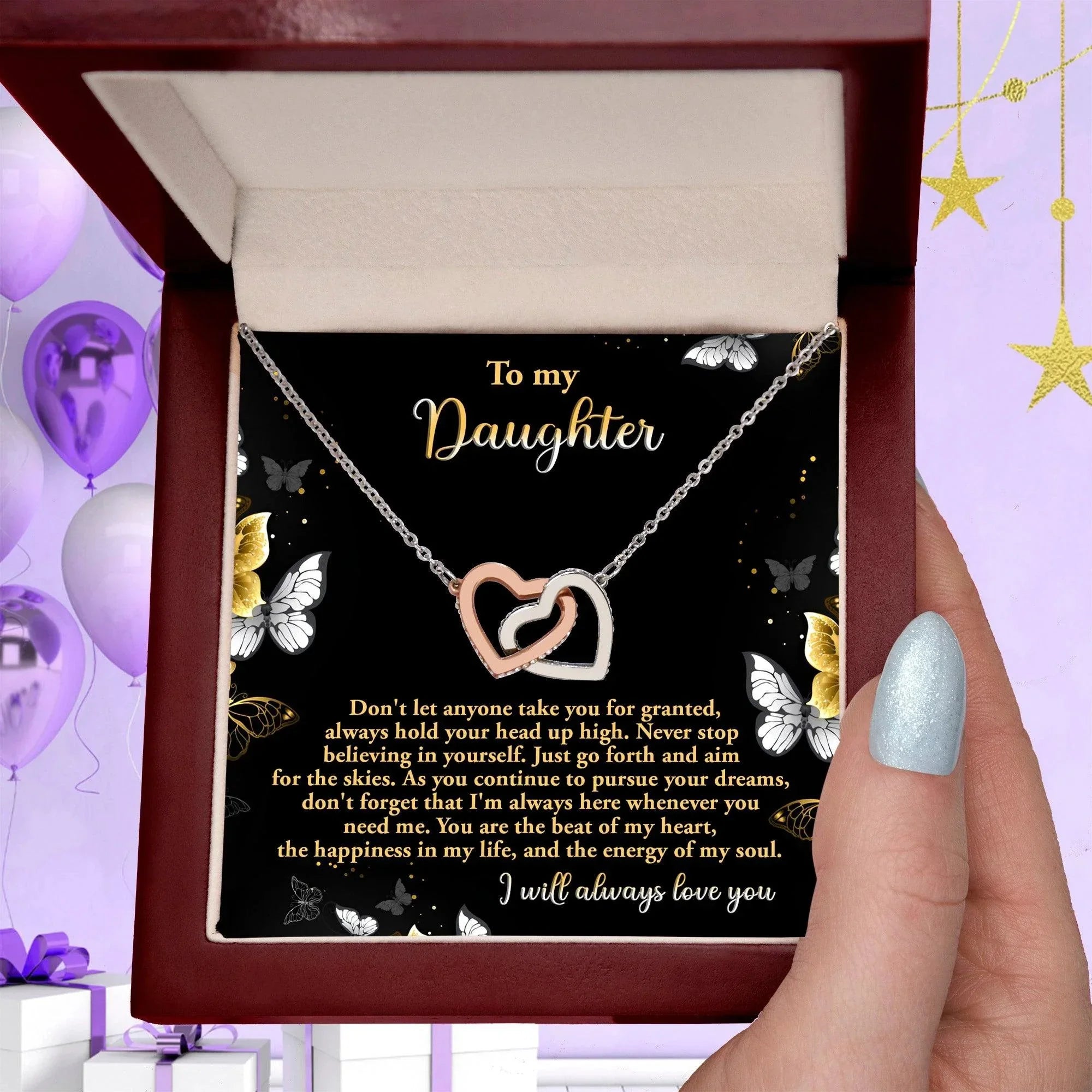 Gift for Daughter - Pursue Your Dreams I Will Always Love You Interlocking Hearts Necklace