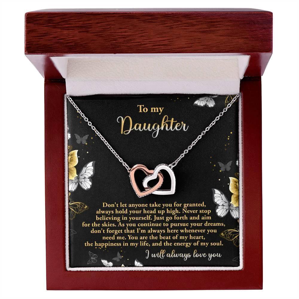 Gift for Daughter - Pursue Your Dreams I Will Always Love You Interlocking Hearts Necklace