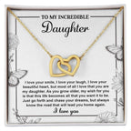 Gift for Daughter with Inspirational Message -I Love Your Smile - Lead You Home Interlocking Hearts Necklace