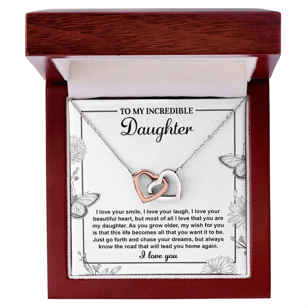 Gift for Daughter with Inspirational Message -I Love Your Smile - Lead You Home Interlocking Hearts Necklace