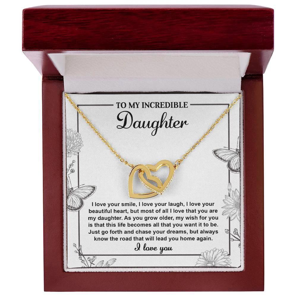 Gift for Daughter with Inspirational Message -I Love Your Smile - Lead You Home Interlocking Hearts Necklace