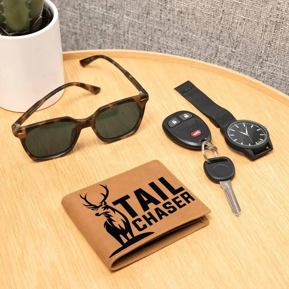 Gift for Deer Hunter Tail Chaser Leather Wallet