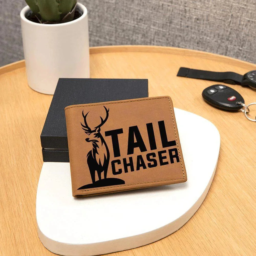 Gift for Deer Hunter Tail Chaser Leather Wallet