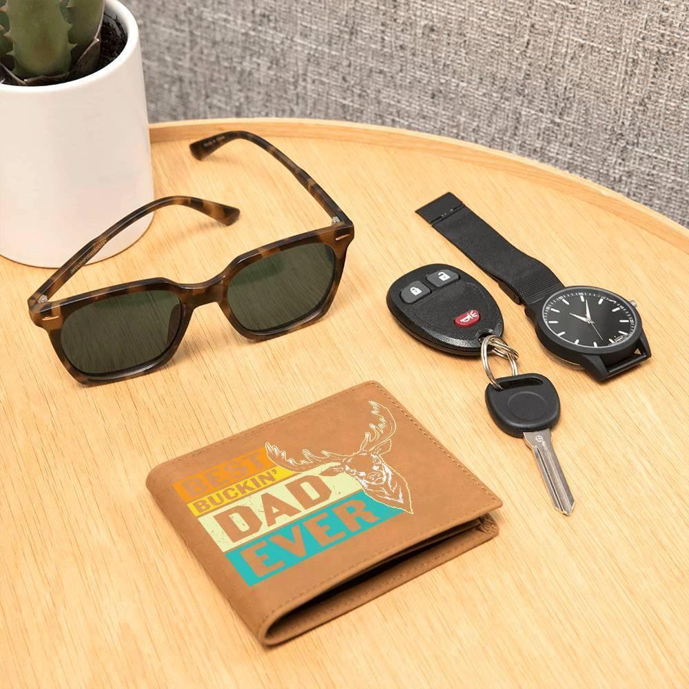 Gift for Father Best Buckin' Dad Ever Leather Wallet