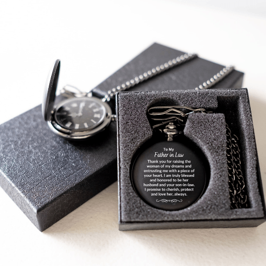 Gift for Father In Law Engravable Pocket Watch - Mallard Moon Gift Shop