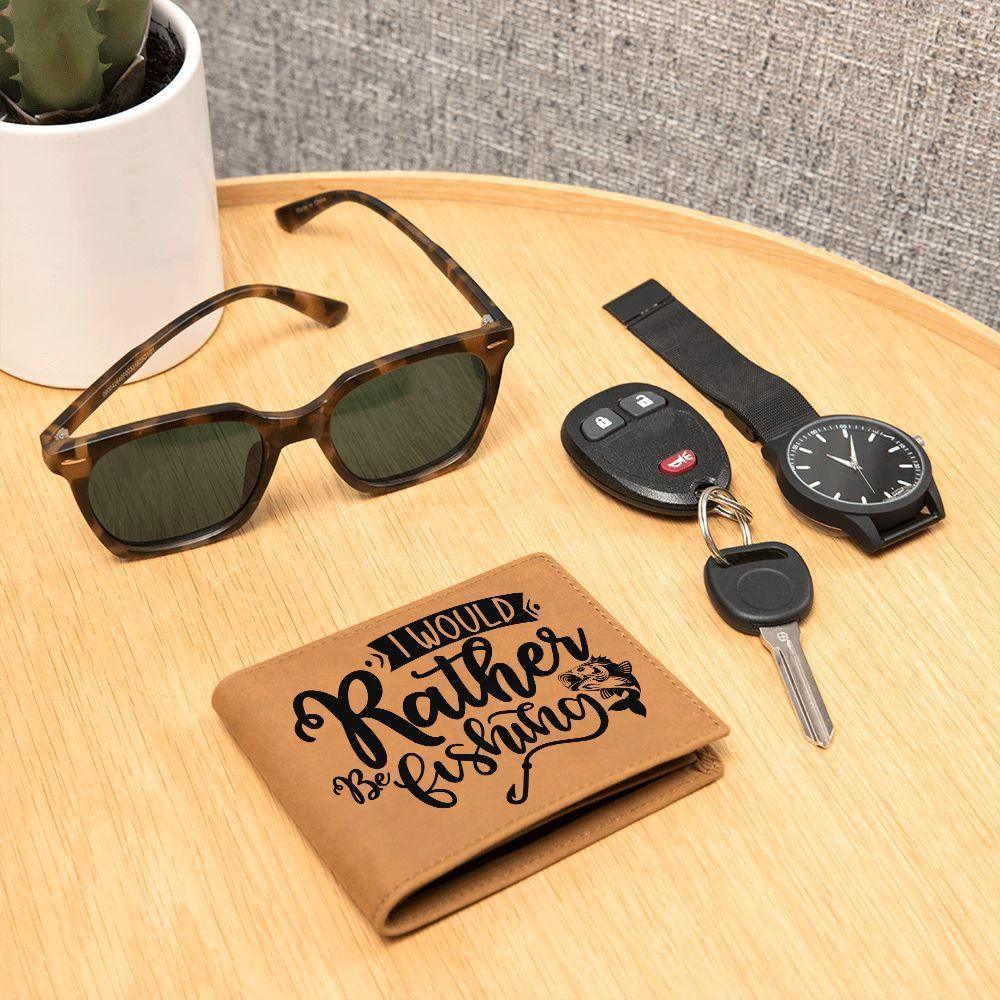 Gift for Fisherman - I Would Rather Be Fishing Leather Wallet