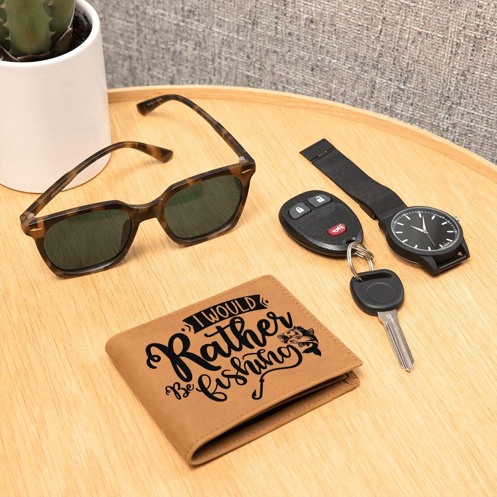 Gift for Fisherman - I Would Rather Be Fishing Leather Wallet - Mallard Moon Gift Shop