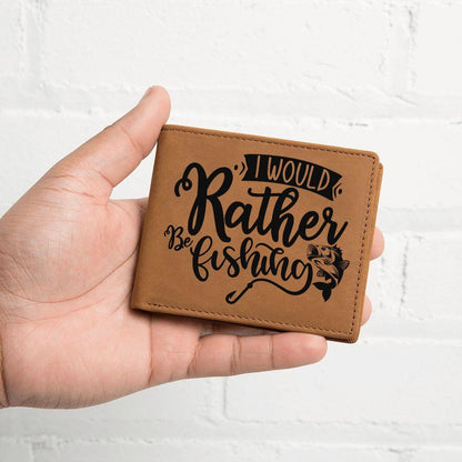Gift for Fisherman - I Would Rather Be Fishing Leather Wallet - Mallard Moon Gift Shop